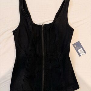 Black Sleeveless denim Zip-Up Top